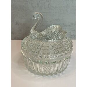 Vintage Jeanette Clear Glass Swan Container Face Powder W Lipstick Holder Dish